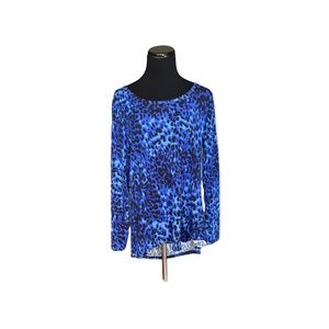L LuLaRoe Long Sleeved Lynnae Tee NEW AMAZING Blue Leopard Large
